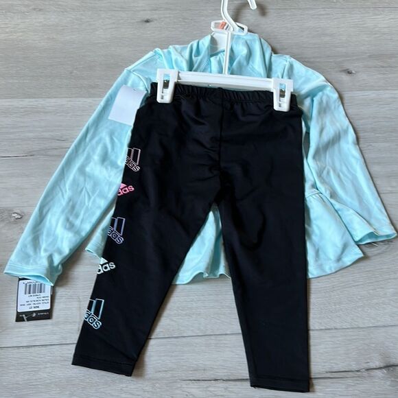 adidas Blue Logo Ruffle Hooded Long-Sleeve Top & Black Leggings 2T NWT IN PKG - Picture 5 of 5